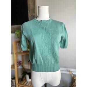 Vintage Handmade Short Sleeve Sweater Green Knit Size Small